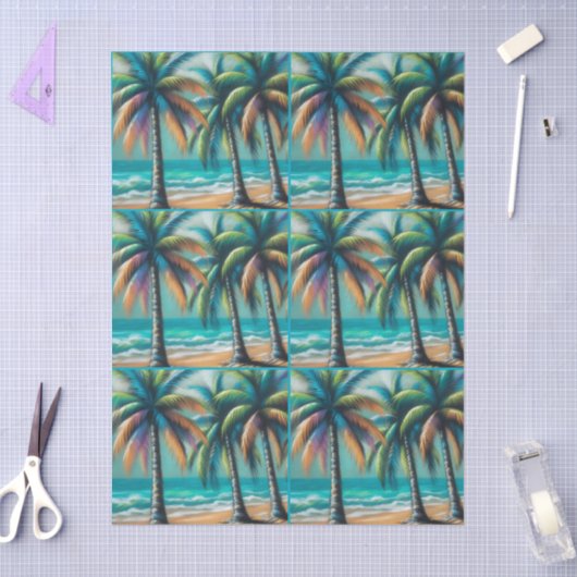 Papier Mousseline Plage tropicale Palmiers Chalk-Pastel Découpage (Artisanat)