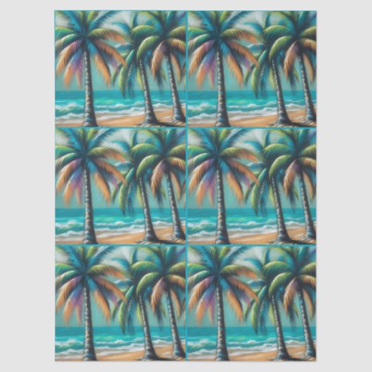 Papier Mousseline Plage tropicale Palmiers Chalk-Pastel Découpage (Recto)