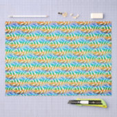 Papier Mousseline Plage turquoise et jaune motif de plume ludique (Artisanat)