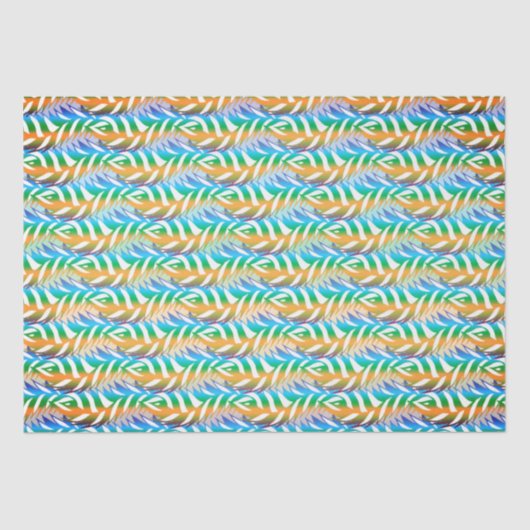 Papier Mousseline Plage turquoise et jaune motif de plume ludique (Recto)