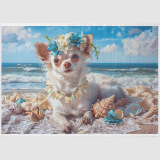 Papier Mousseline Plage vacances Chihuahua chiot Decoupage (Recto)