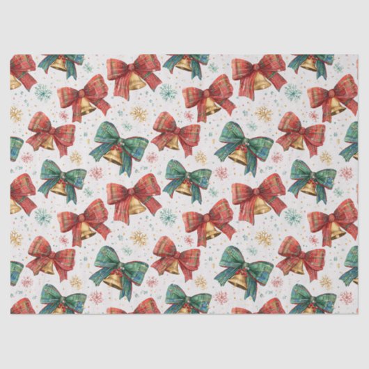 Papier Mousseline Plaid Bows Cloches Retro Noël (Recto)