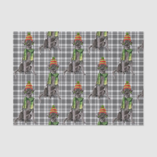 Papier Mousseline Plaid gris avec un chien de laboratoire noir Noël (Recto)