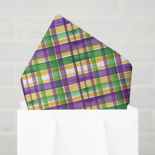 Papier Mousseline Plaid Mardi Gras aquarelle (Sac cadeau)