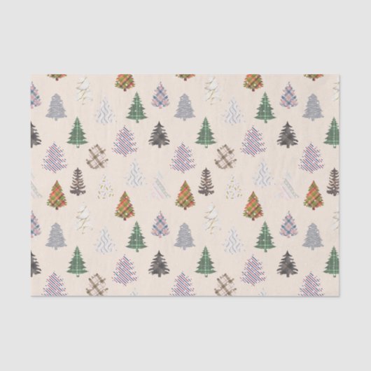 Papier Mousseline Plaid Patternes Noël Arbres Motif en Crème (Recto)