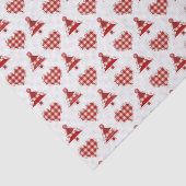 Papier Mousseline Plaid Red Christmas Trees and Hearts Motif (Détail)