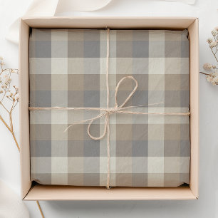 Papier Mousseline Plaid Rustique Brun Gris Ivoire