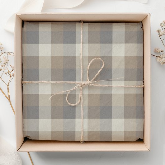Papier Mousseline Plaid Rustique Brun Gris Ivoire