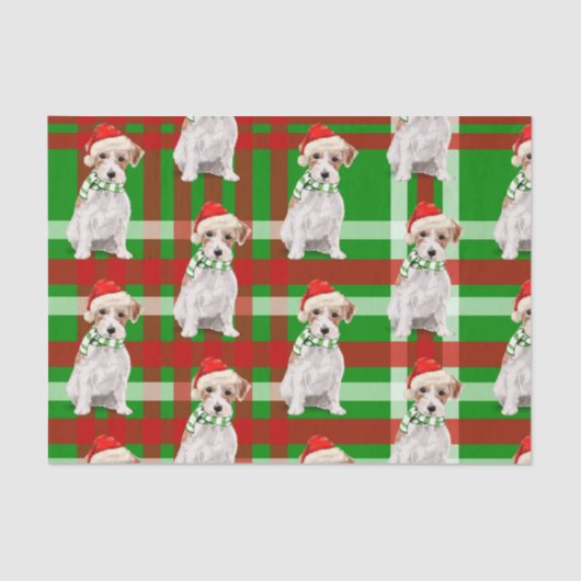 Papier Mousseline Plaid vert avec Jack Russell Terrier Noël (Recto)