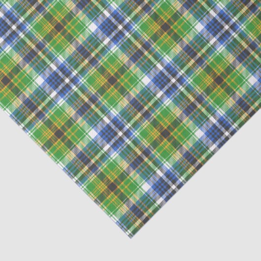 Papier Mousseline Plaid Vert Et Bleu (Détail)