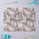 Papier Mousseline Plantes Succulents Et Motif Cactus En Vert Rose (Artisanat)