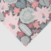 Papier Mousseline Plantes Succulents Et Motif Cactus En Vert Rose (Détail)