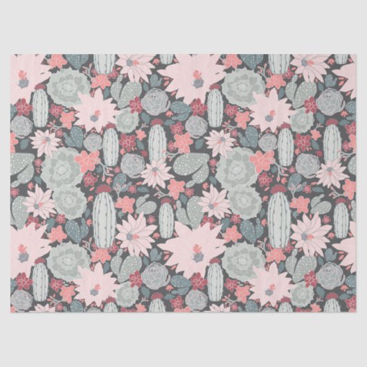 Papier Mousseline Plantes Succulents Et Motif Cactus En Vert Rose (Recto)