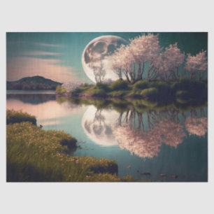 Papier Mousseline Pleine lune avec arbres floraux roses Découpage