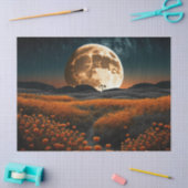 Papier Mousseline Pleine lune Orange Champ de fleurs Découpage (Artisanat)