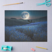 Papier Mousseline Pleine lune sur le champ bleu de fleurs Découpage (Artisanat)