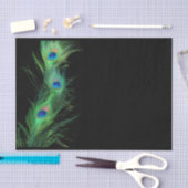 Papier Mousseline Plume verte et noire de paon (Artisanat)