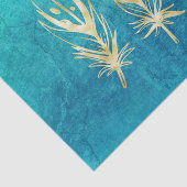 Papier Mousseline Plumes bleu turquoise et or Classique (Détail)