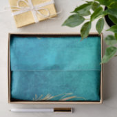 Papier Mousseline Plumes bleu turquoise et or Classique (Cadeau)
