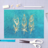 Papier Mousseline Plumes bleu turquoise et or Classique (Artisanat)