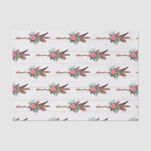 Papier Mousseline Plumes bohèmes rustiques et Mariage Rose Flèche (Recto)