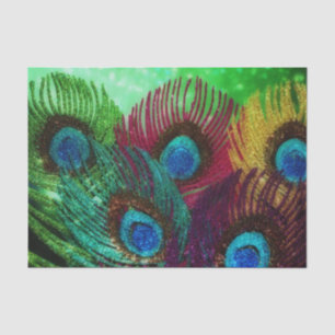Papier Mousseline Plumes colorées de paon