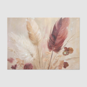 Papier Mousseline Plumes de Boho à crème rouge Floral