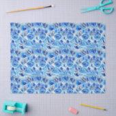 Papier Mousseline Plumes de paon bleu blanc (Artisanat)