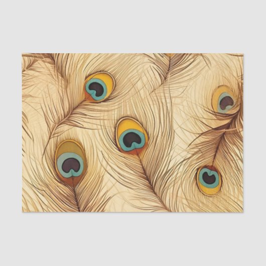 Papier Mousseline Plumes de paon rustique vintage Imprimer (Recto)