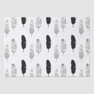 Papier Mousseline Plumes noires et blanches