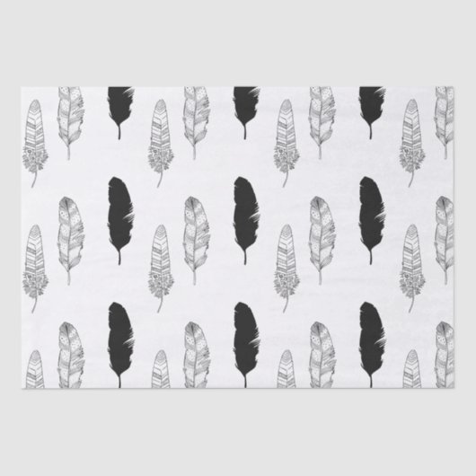Papier Mousseline Plumes noires et blanches (Recto)