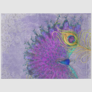 Papier Mousseline Plumes Peacock Lavande d'or violet Découpage Art