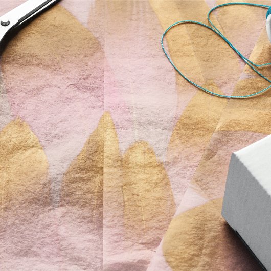 Papier Mousseline Plumes roses pourvues d'or