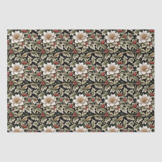 Papier Mousseline Poches blanches avec baies blanches et rouges (Recto)
