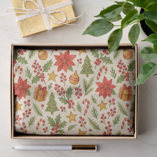 Papier Mousseline Poinsettia Botanique Classique Floral Art Motif (Cadeau)