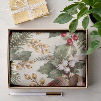 Papier Mousseline Poinsettia et motif carreaux Annonces de Noël
