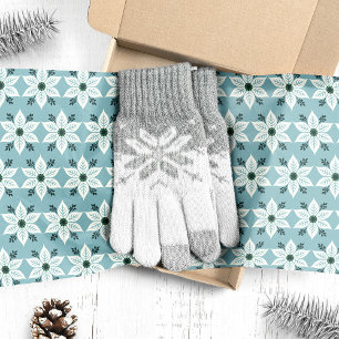 Papier Mousseline Poinsettias blancs sur Noël bleu