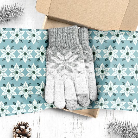 Papier Mousseline Poinsettias blancs sur Noël bleu