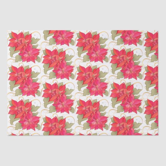 Papier Mousseline Poinsettias de Noël classique Papier Tissu (Recto)