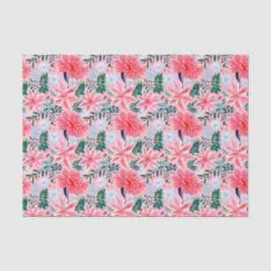 Papier Mousseline Poinsettias de Noël rose et vert