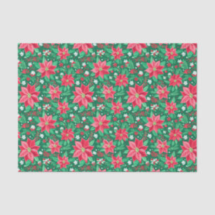 Papier Mousseline Poinsettias de Noël Rouge et Vert