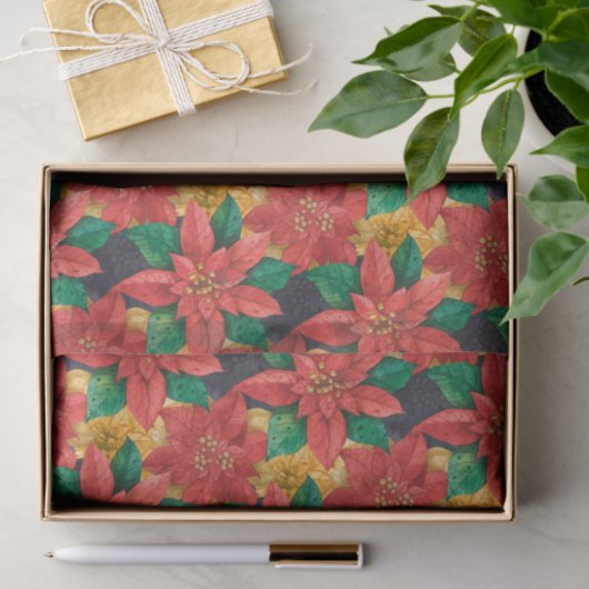 Papier Mousseline Poinsettias Noël Floral (Cadeau)