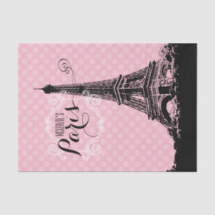 Papier Mousseline Point de polka rose nommé décoré d'un monogramme