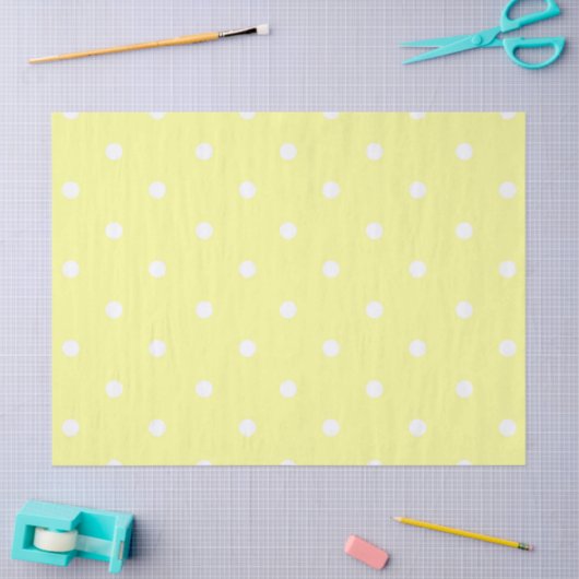 Papier Mousseline Point Polka jaune blanc (Artisanat)