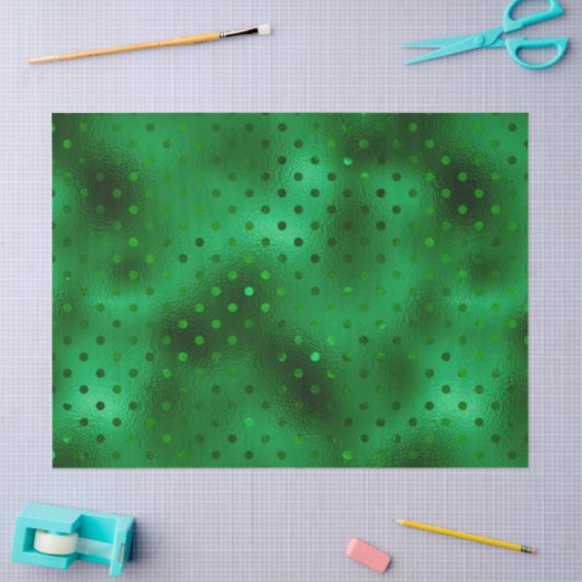 Papier Mousseline Point Polka vert (Artisanat)
