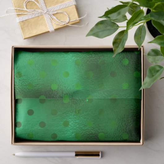 Papier Mousseline Point Polka vert (Cadeau)