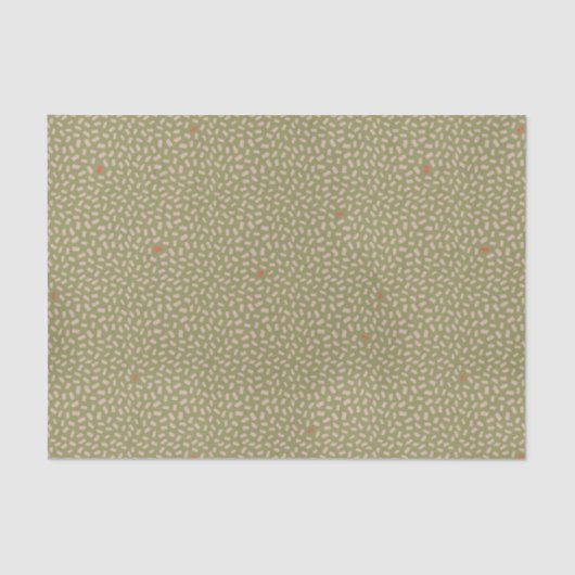 Papier Mousseline Points beiges Abstraits éparpillés sur vert olive (Recto)