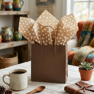 Papier Mousseline Points Blancs Simples sur Kraft Brun Rustique Faux