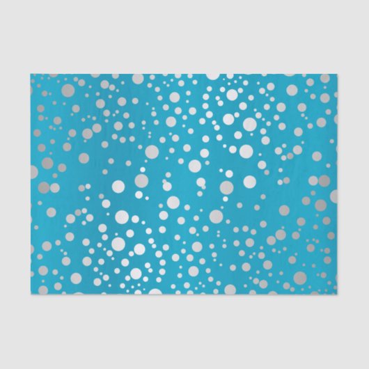 Papier Mousseline Points Confetti Bleus et Argent (Recto)