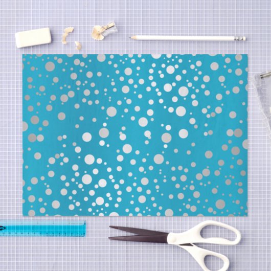Papier Mousseline Points Confetti Bleus et Argent (Artisanat)